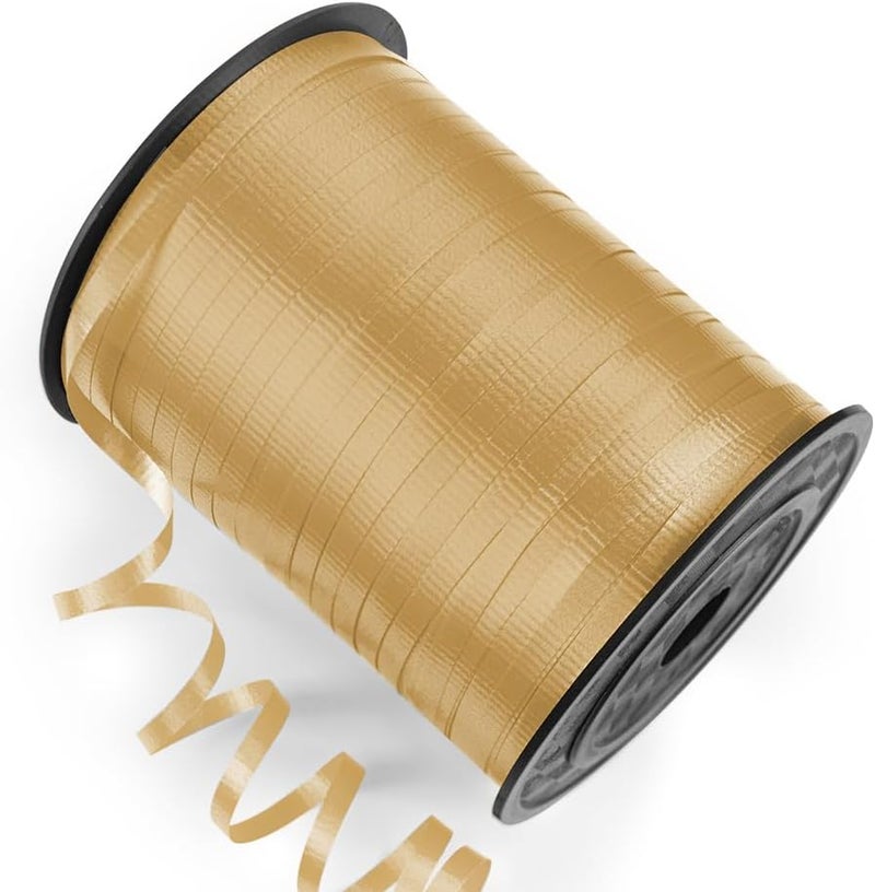 Isaspire 500 Yards Curling Ribbon with Spool, 1/5" Wide Crimped Texture Curling Ribbons - Perfect for Gift Box Wrapping, Florist Flowers, Birthday Party Decorations, and Balloon String Ribbon in Gold - Image 1